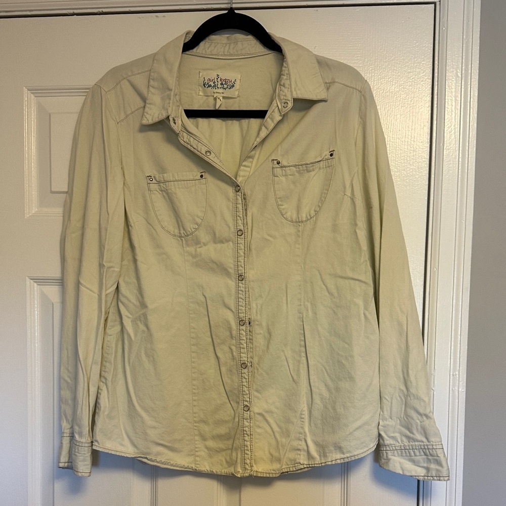 Cream Western Button Down // Pearl Snap Utility Shirt